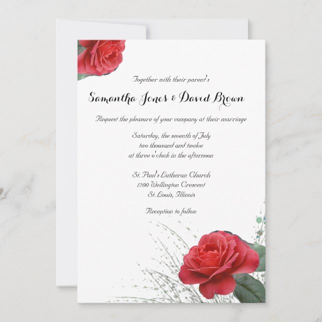 Lovely Red Rose Custom Wedding Invitation (Front)