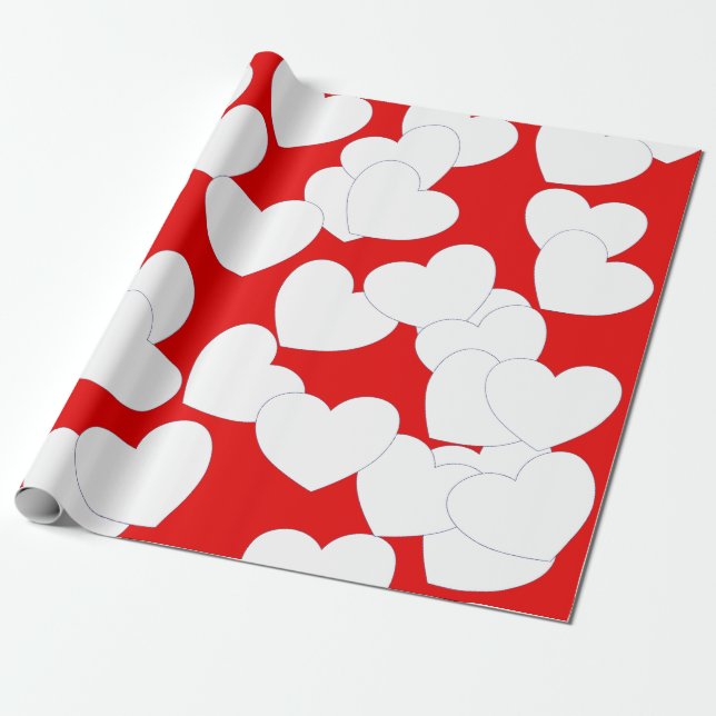Lovely Red Wrapping Paper With Big White Hearts  (Unrolled)