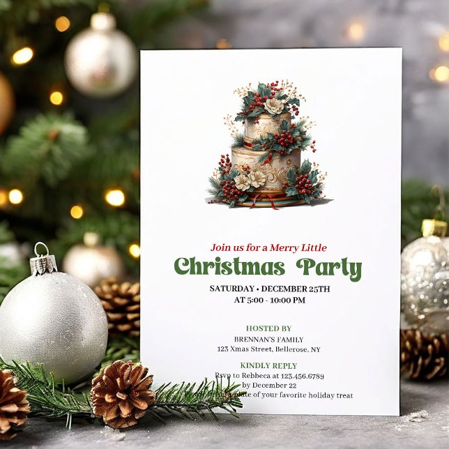 Lovely Retro Christmas Cake Party Card (Lovely Retro Christmas Angel Party Card)