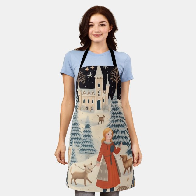 Lovely retro Christmas snow scene Apron (Worn)