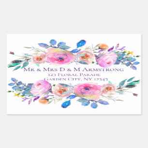 Lovely Romantic Pink Floral Water Colour Rectangular Sticker