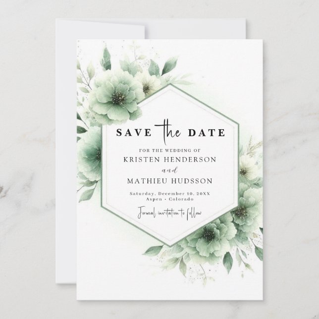 Lovely Romantic Typography Sage Green Wedding Save The Date (Front)
