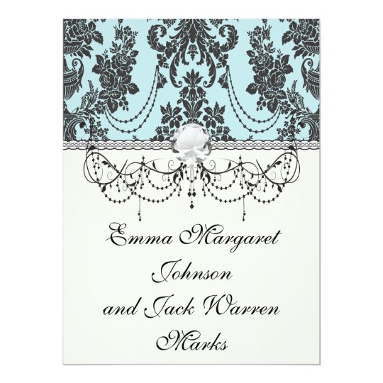 Lovely rose black and baby blue damask card