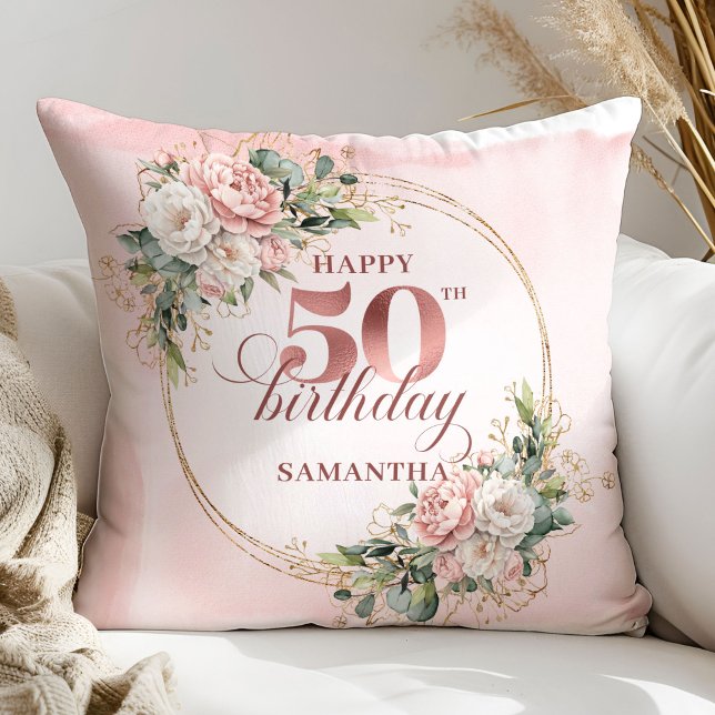 Lovely Rose Gold Blush Floral 50th Birthday Cushio Cushion (Lovely Rose Gold Blush Floral 50th Birthday Cushion Gift

)