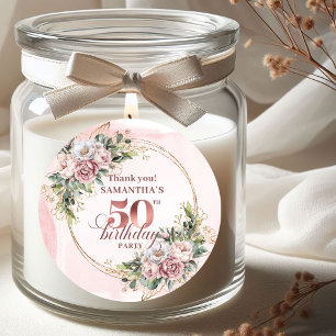 Lovely Rose Gold Blush Flowers 50th Birthday Favor Classic Round Sticker