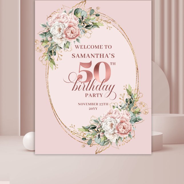 Lovely Rose Gold Greenery 50th Birthday Celebrate Tapestry (Lovely Rose Gold Greenery 50th Birthday Celebration Backdrop

)