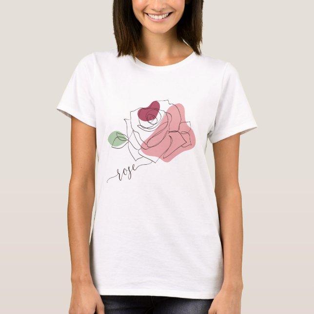 Lovely Rose Minimalist Line Art   T-Shirt (Front)