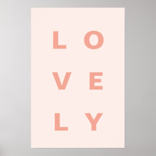 Lovely   Rose Pink Modern Minimalist Word Art Poster