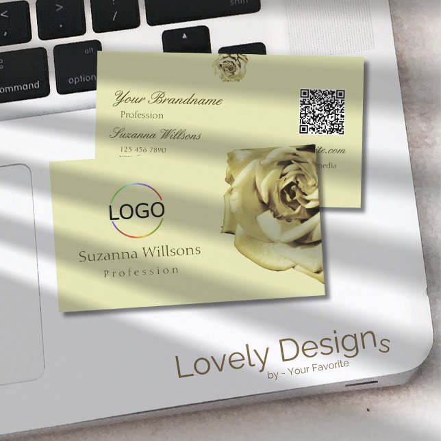 Lovely Rose Plain Pastel Beige Logo and QR Code Business Card (Creator Uploaded)