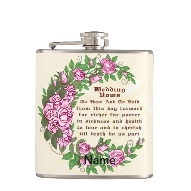 Lovely Roses Wedding Vows Hip Flask (Front)