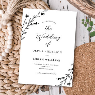 Lovely Rustic Black White Wildflower Boho Wedding Invitation
