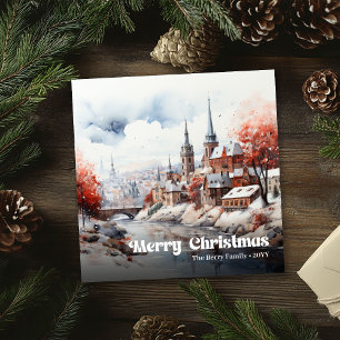 Lovely rustic Christmas scene classic holiday card