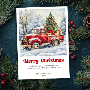 Lovely Rustic Red Truck Christmas Scene Card Style
