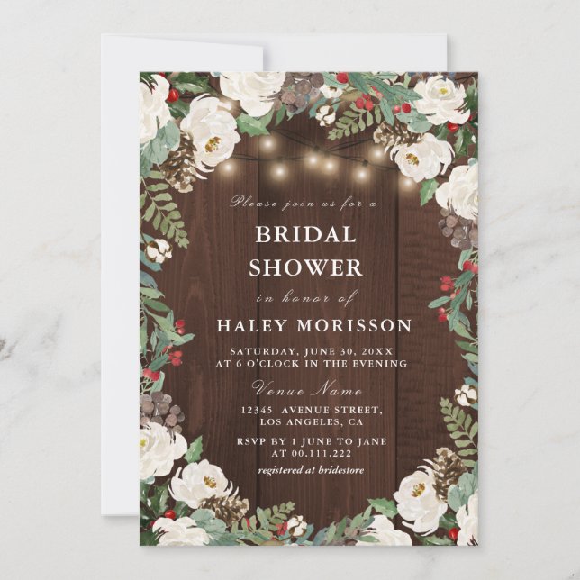 Lovely rustic winter bridal shower invitation (Front)
