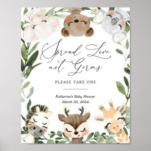 Lovely Safari Animals Baby Shower Sanitising Sign