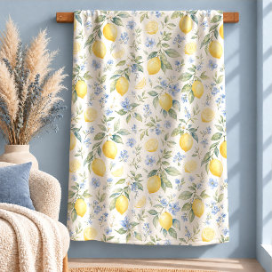Lovely Sage Blue Cottagecore Floral Lemons Blanket
