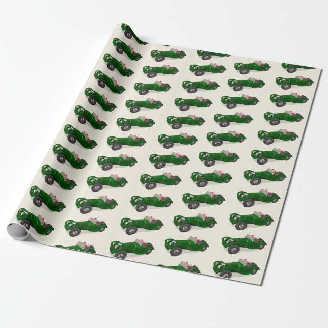 Lovely Santa Claus Jaguar SS 90 Driver Wrapping Paper (Unrolled)