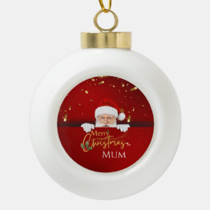 Lovely Santa Claus Merry Christmas Text Custom Ceramic Ball Christmas Ornament