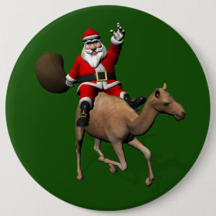 Lovely Santa Claus Riding A Camel 6 Cm Round Badge