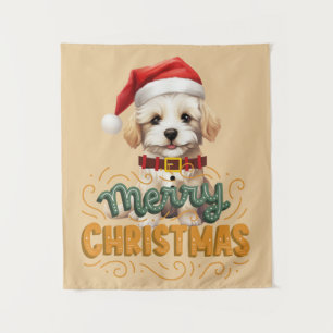 Lovely Santa dog Cute vintage text Christmas Tapestry