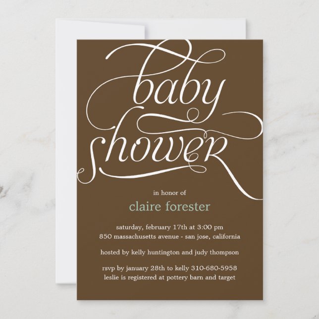 Lovely Script Baby Shower Invitation (Blue) (Front)