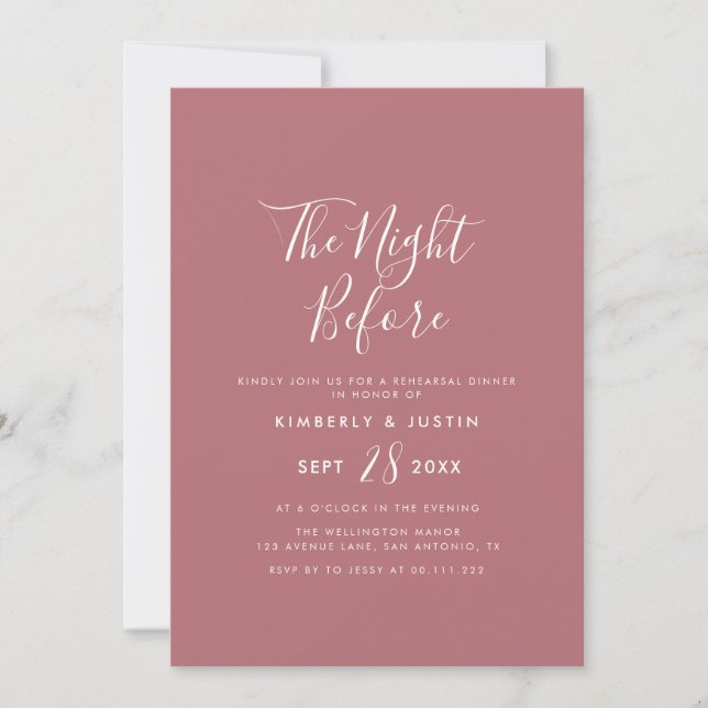 lovely script dusty rose night before invitation (Front)