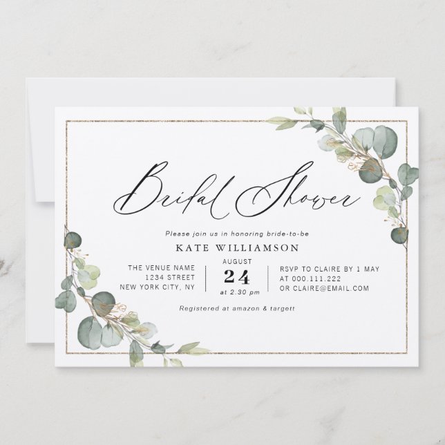 lovely script greenery frame bridal shower invitation (Front)