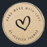 lovely script Handmade kraft business Sticker<br><div class="desc">a heart design with black handwritten script and a circle ring . The features of this design can be personalised</div>