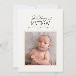Lovely Script Introducing Birth Photo Announcement