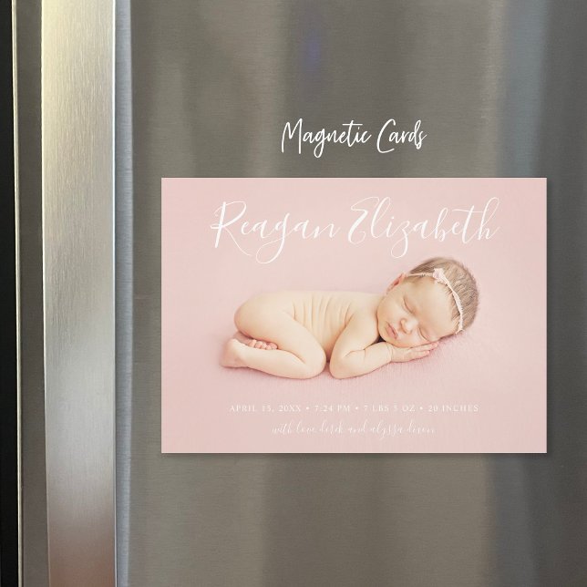 Lovely Script Magnetic Photo Birth Announcement (Creator Uploaded)