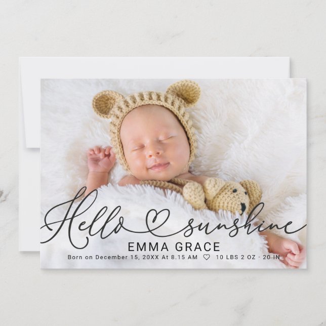 Lovely Script Photo Birth Announcement Cards (Front)