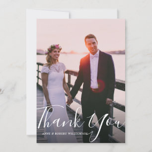lovely script wedding thank you photo card