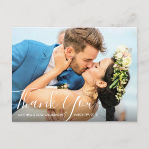 lovely script wedding thank you postcard
