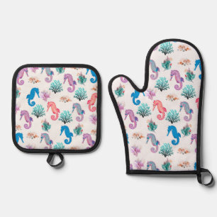 Lovely Seahorses Oven Mitt & Pot Holder Set