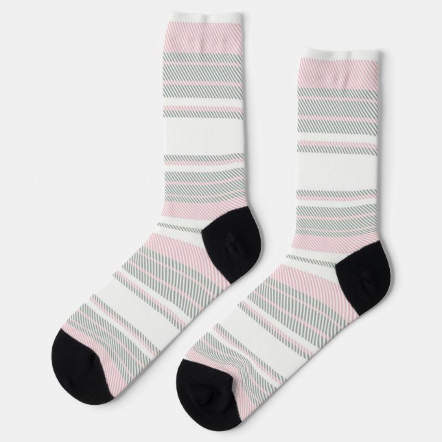 Lovely seamless stripes dusty grey pink white socks (Left)