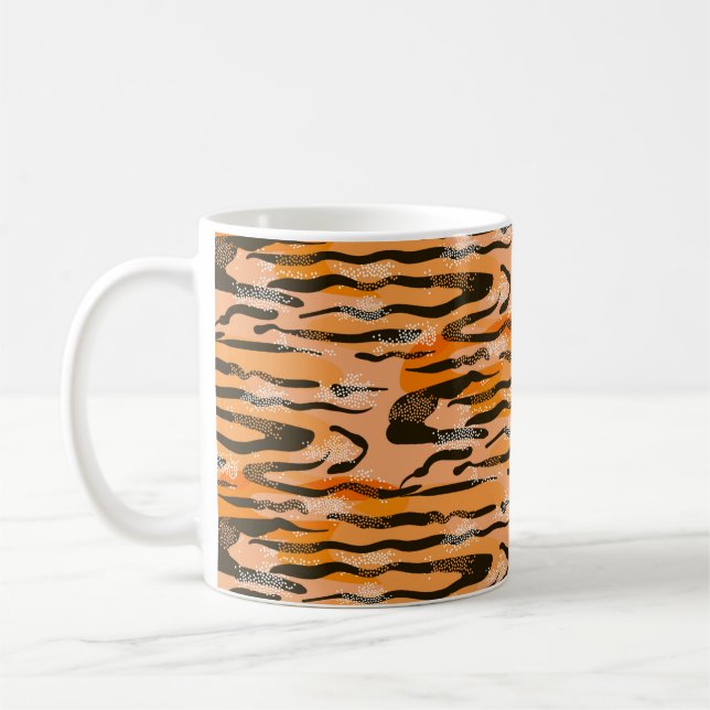 Lovely seamless tiger pattern,  peach color coffee mug (Left)