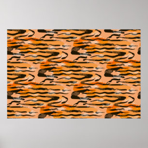 Lovely seamless tiger pattern, peach colour poster