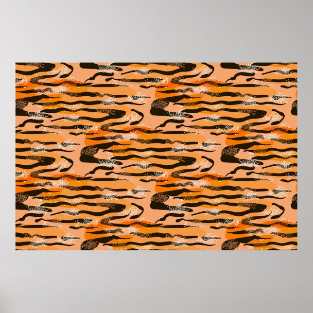 Lovely seamless tiger pattern,  peach colour poster (Front)