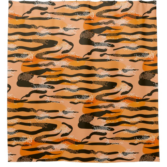 Lovely seamless tiger pattern,  peach colour shower curtain (Front)