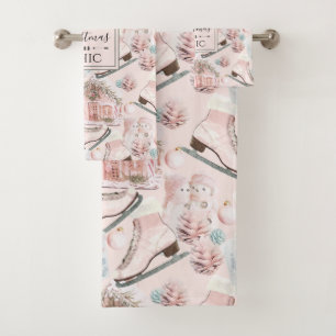Lovely Shabby Chic Pink Christmas Pattern Bath Towel Set