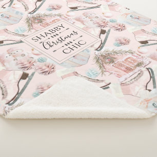 Lovely Shabby Chic Pink Christmas Pattern Sherpa Blanket
