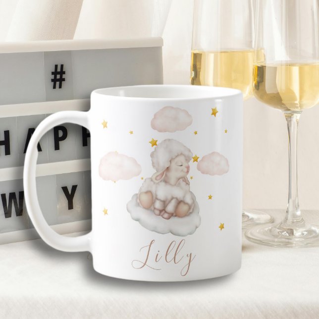 Lovely Sheep pinky clouds Lamb Dreamy gold stars Coffee Mug (Creator Uploaded)