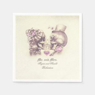 Lovely Skull Couple Purple Wedding Napkin