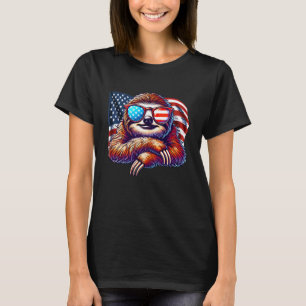 Lovely Sloth USA Flag Patriotic Sunglasses Sloths T-Shirt