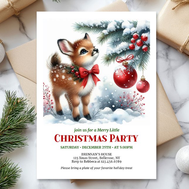 Lovely snowy forest Christmas kids invite digital (Lovely snowy forest Christmas kids invite printable card)