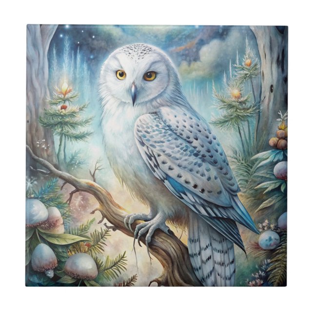 Lovely Snowy Owl Ceramic Tile (Front)