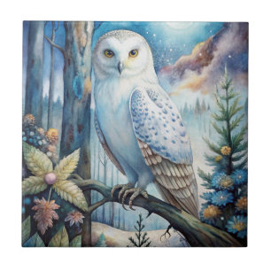 Lovely Snowy Owl Ceramic Tile
