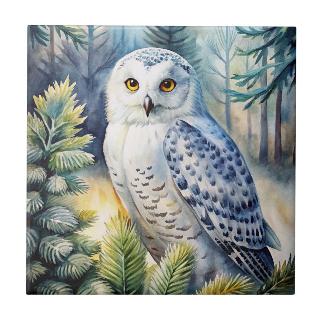 Lovely Snowy Owl Ceramic Tile (Front)