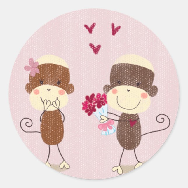 Lovely Sock Monkey Couple Sticker (Front)