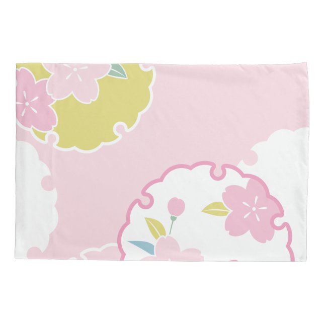 Lovely Soft Sky Clouds Snowflakes Cherry Blossoms Pillowcase (Back)